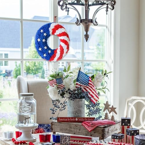 16 Inch Patriotic Wreath Flag Decor Red White Blue
