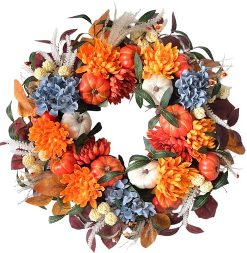 24-inch Fall Pumpkin Wreath Handcrafted Decor