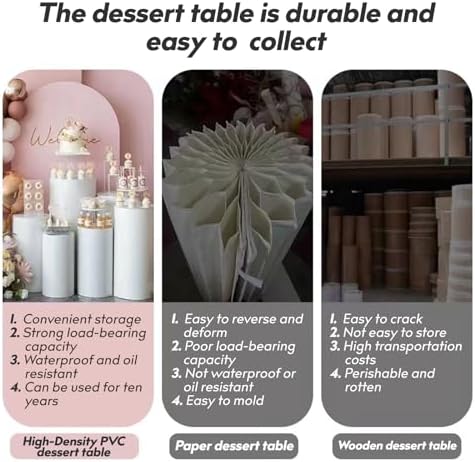 White Cylinder Pedestal Stands 5Pcs for Parties