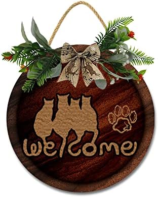 Imahoocool Cat Round Wood Front Door Wreath
