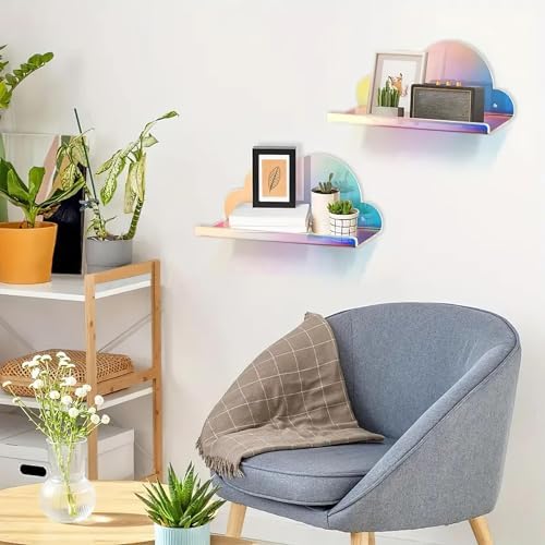 Lesnala 2Pcs Cloud Floating Shelf Acrylic Wall Mount with Stickers and Screws