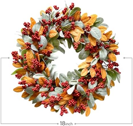 TEMPUS 18 Inch Autumn Wreath with Red Berries