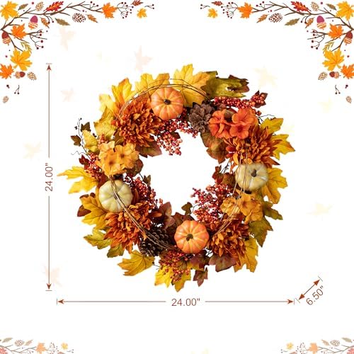 Glitzhome 24 Inch Autumn Maple Leaf Wreath