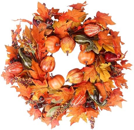 24 Inch Artificial Fall Wreath for Front Door Decor