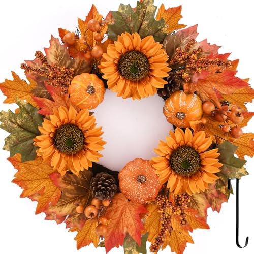 Fall Wreath Front Door 19 Inch Autumn Decor