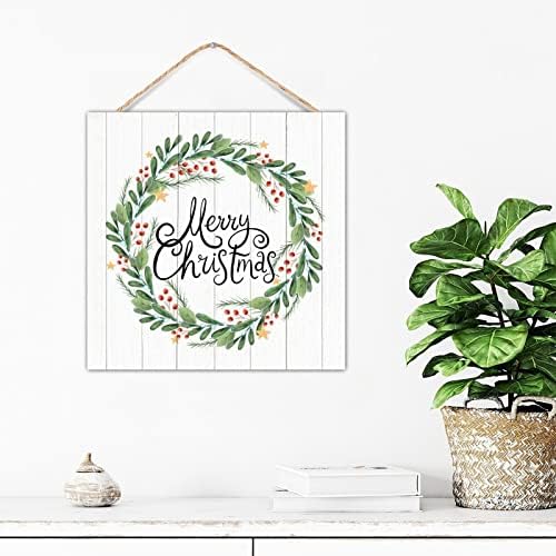 Winter Door Hanger Wreath Wooden Sign 12x12in
