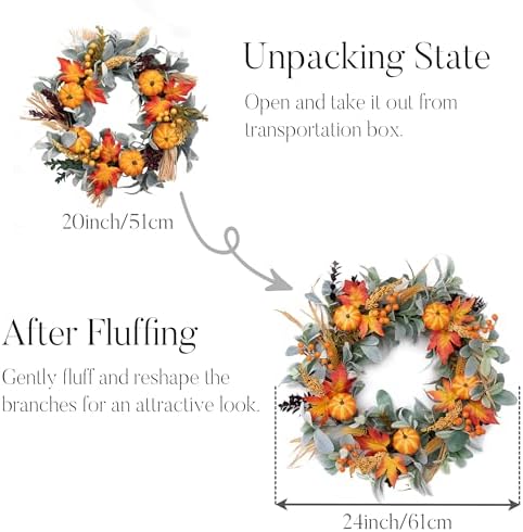 Valery Madelyn 24 Inch Collapsible Fall Wreath with Lights