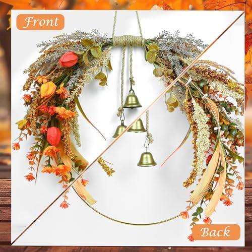 Fall Leaves Wreath for Front Door Autumn Decor with Colorful Mixed Leaves and Eucalyptus Branches