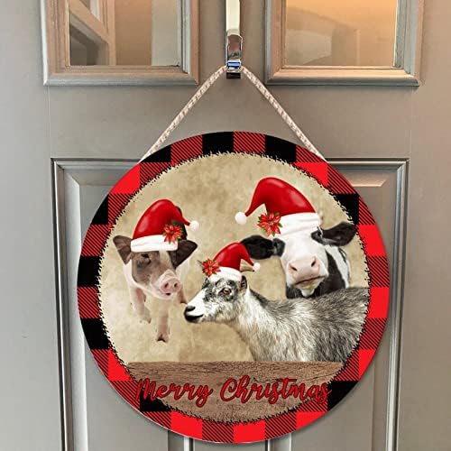 Farmhouse Door Hanger with Santa Hat and Farm Animals
