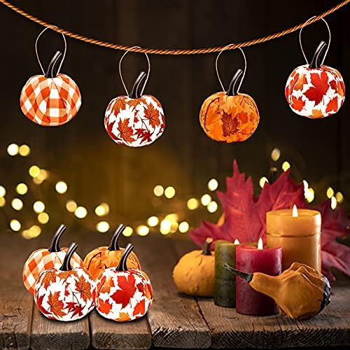 12 Pcs Fall Hanging Pumpkin Ornament with Maple Leaf Pattern