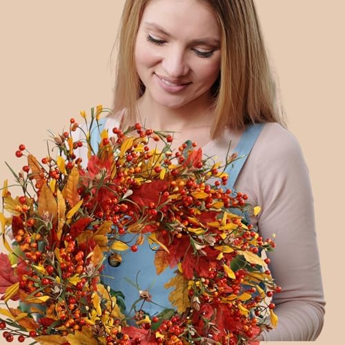 Full and Lush Fall Door Wreath 20 Inch Handcrafted