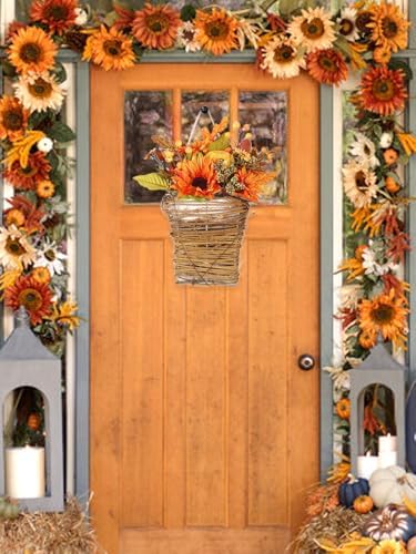 Thanksgiving Door Wreath with Sunflowers Pumpkins and Berries