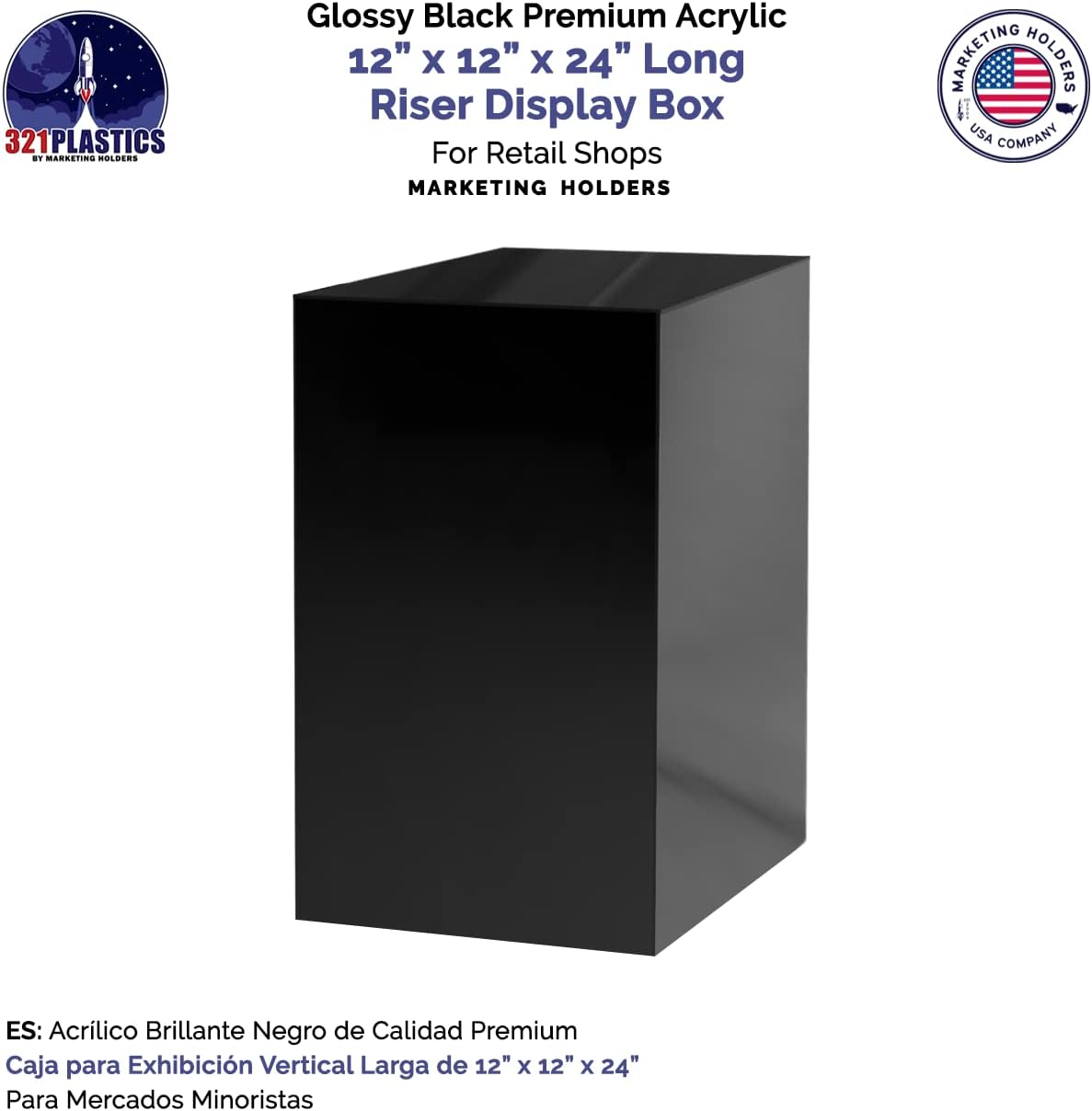 Black Acrylic Tall Display Pedestal 24 Inch 5 Sided Showcase Stand