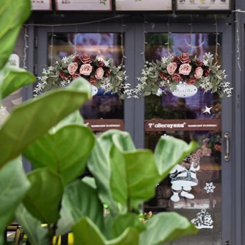 Artificial Rose and Eucalyptus Front Door Wreath with Welcome Sign