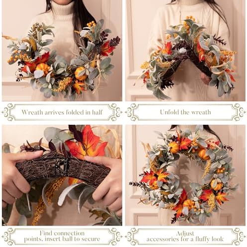 Valery Madelyn 24 Inch Collapsible Fall Wreath with Lights