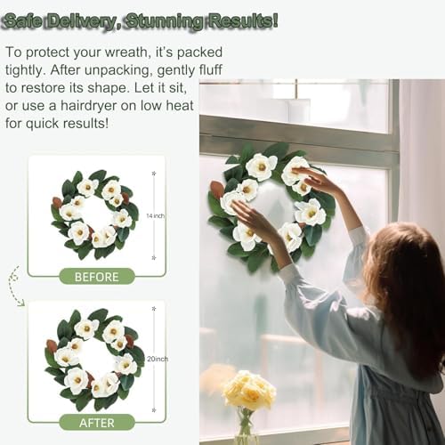 All Seasons Wreath for Front Door with Silk Cream Magnolia