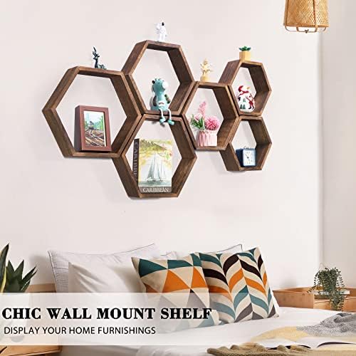 Novimango Hexagon Floating Shelves Set of 6 Rustic Brown