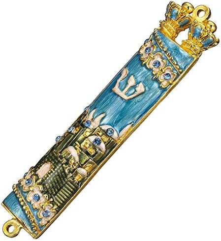 Matashi Hand Painted Mezuzah Gold Plated Jerusalem City Decor