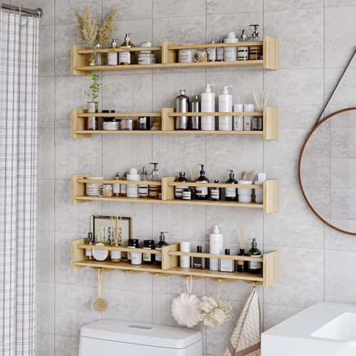 34 Inch Floating Bookshelf with 6 Hooks and Storage
