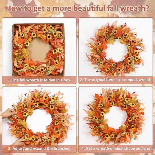 KHOYIME 20 Inch Artificial Autumn Wreath for Front Door