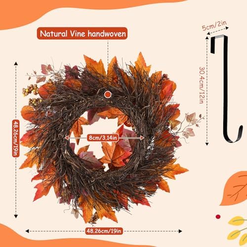 Artificial Fall Wreath for Front Door 19 Inch