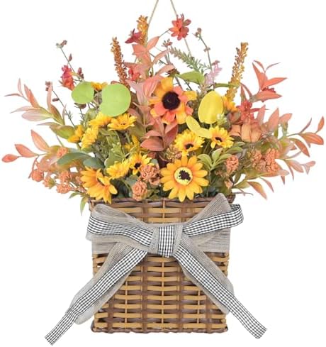 Orange Sunflower Fall Door Wreath with Leaves