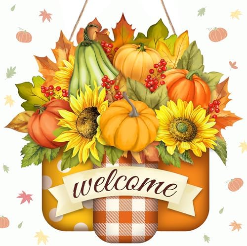 Welcome Fall Door Sign with Pumpkin Design