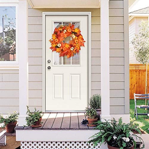 DearHouse 22 Inch Fall Wreath with Pumpkins and Maple Leaves