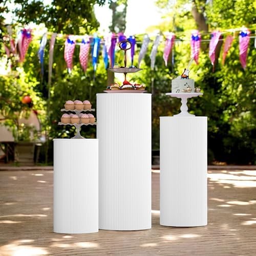 3pcs White Cylinder Pedestal Stands for Party Decoration