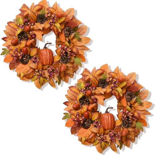 Fall Wreath with Light - 18 Inch Autumn Decor for Front Door