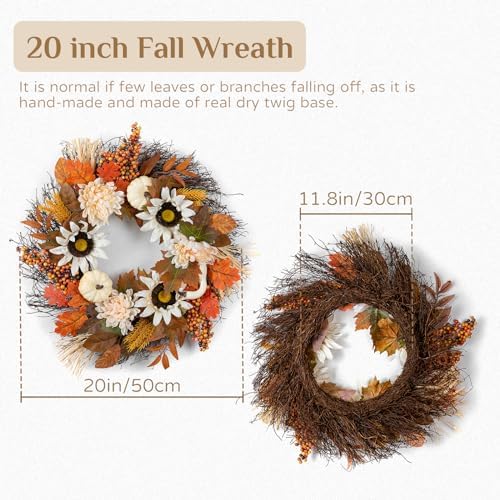 Walasis Fall Wreath Door Decor 20 Inch Autumn Harvest