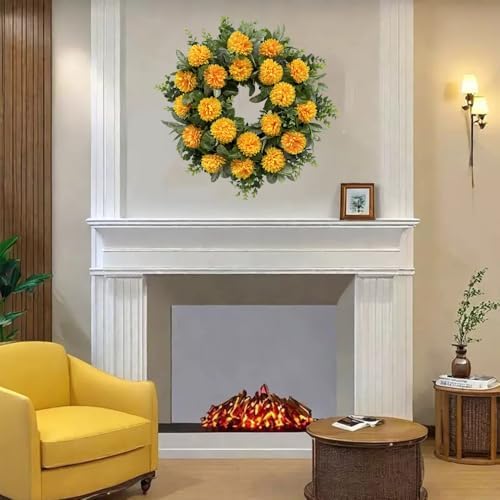 20 Inch Spring Wreath with Orange Flowers and Greenery for Front Door Decor