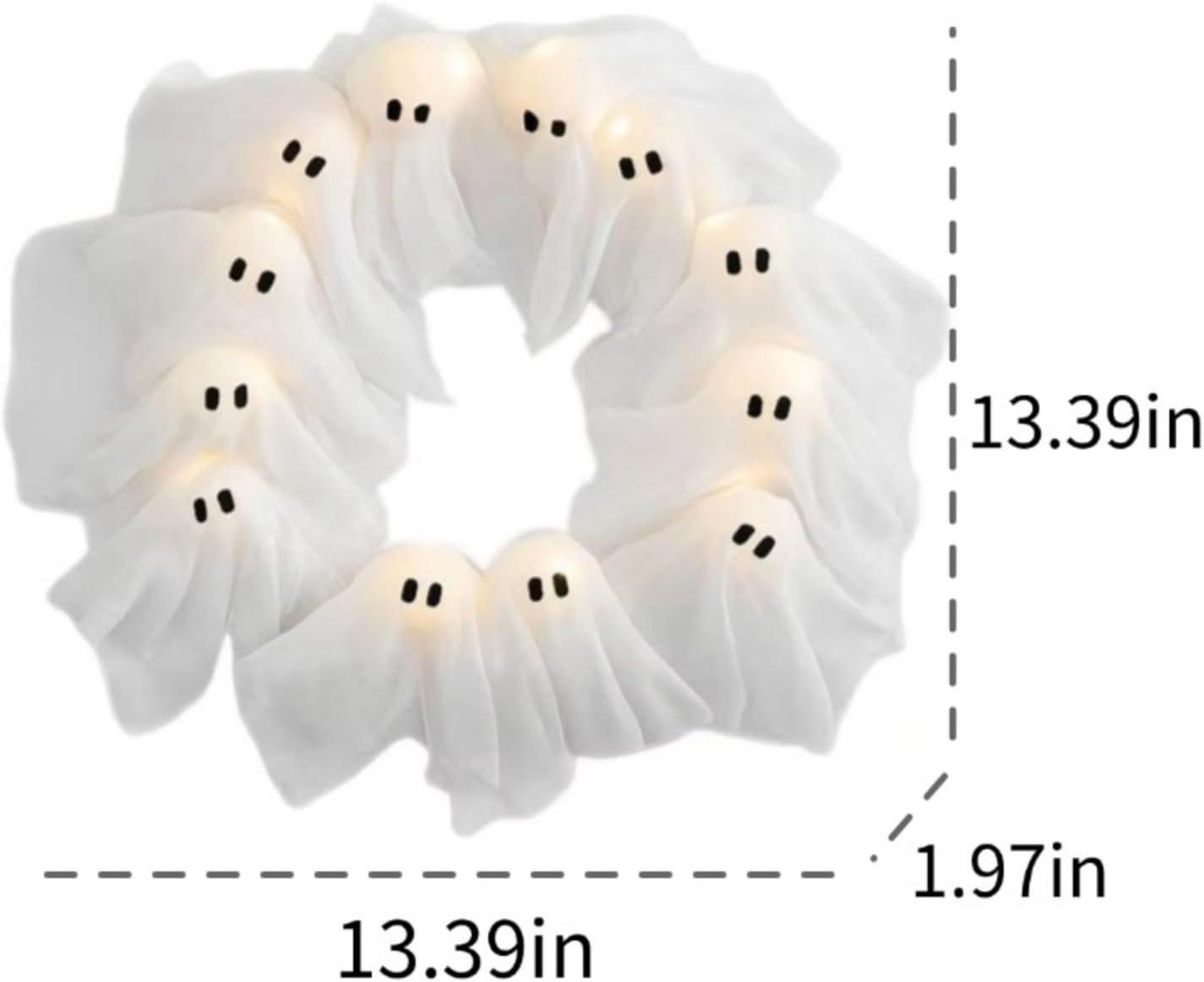 LED Light-Up Halloween Ghost Wreath for Door