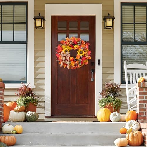 Elegant Fall Wreath for Front Door with Burlap Bow