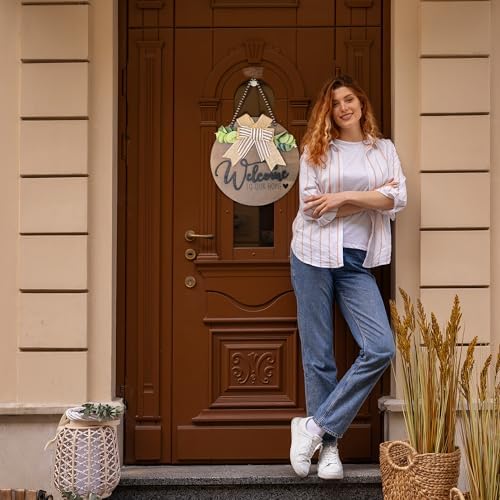 INTERHOMART 12 Inch Round Wood Welcome Wreath Front Door Decor