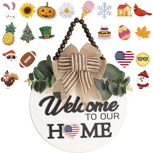 Welcome Sign for Front Door Wreath Decorations All Seasons