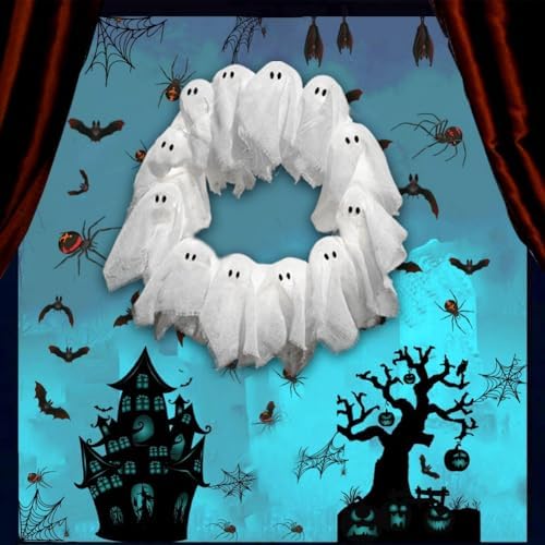 Halloween Ghost Wreath with 12 LED Lights