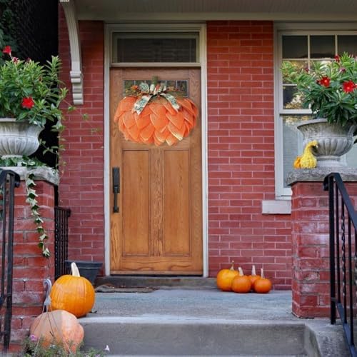 Autumn Pumpkin Wreath with Bows and Berries