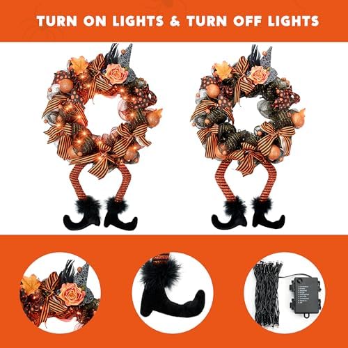 Joiedomi Halloween Wreath with 50 LED Lights