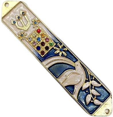 Beautiful Blue Mezuzah Sacred Dove with Olive Design