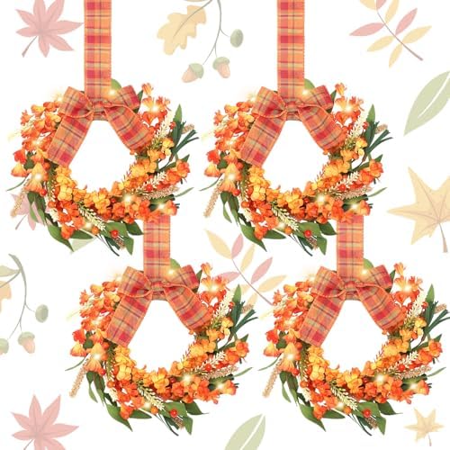 Hoteam 4 Pcs 9 Inch Fall Wreaths for Front Door Autumn Decor