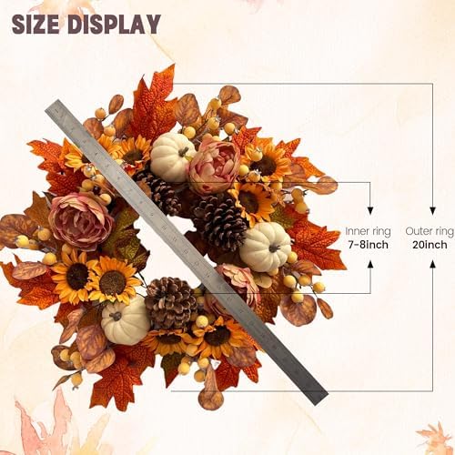 18 Inch Fall Wreath for Front Door Autumn Decor