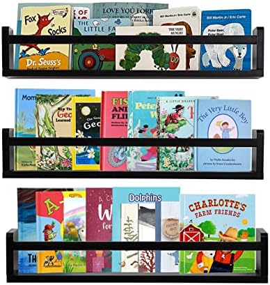 AZSKY Classic Black Wooden Floating Shelves Set of 3