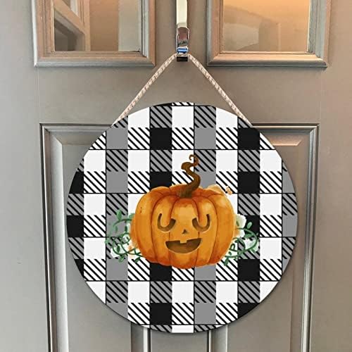 Halloween Pumpkin Wood Sign 10x10in Front Door Decor