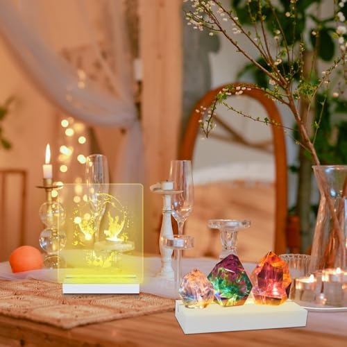 LED Light Display Pedestal 43 Inch Warm Rectangle Base Wooden Stand for Acrylic and Glass USB Switch Night Light 2 PCS