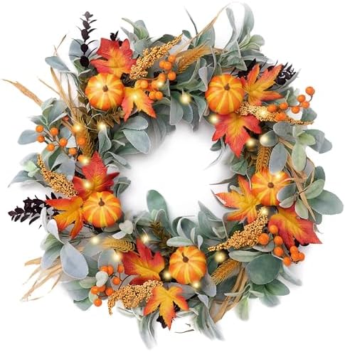 Valery Madelyn 24 Inch Collapsible Fall Wreath with Lights