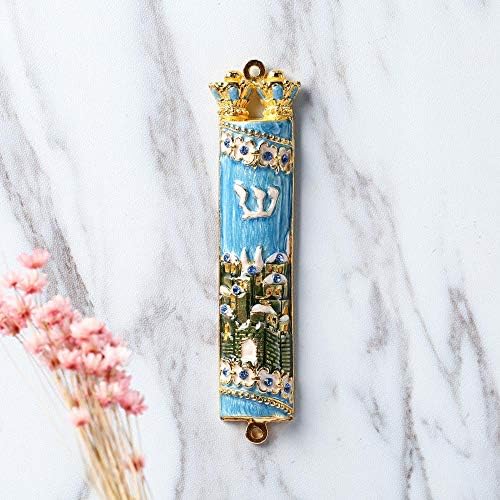 Matashi Hand Painted Mezuzah Gold Plated Jerusalem City Decor