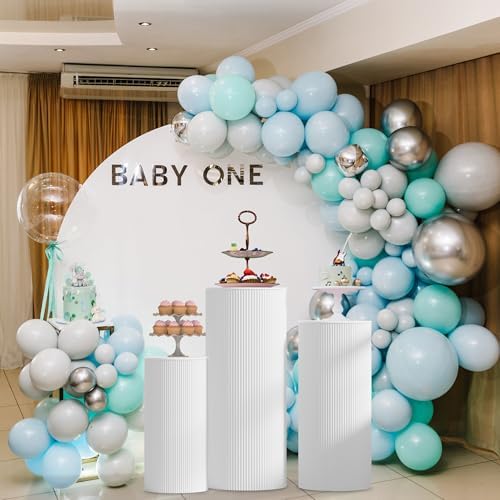 3pcs White Cylinder Pedestal Stands for Party Decoration