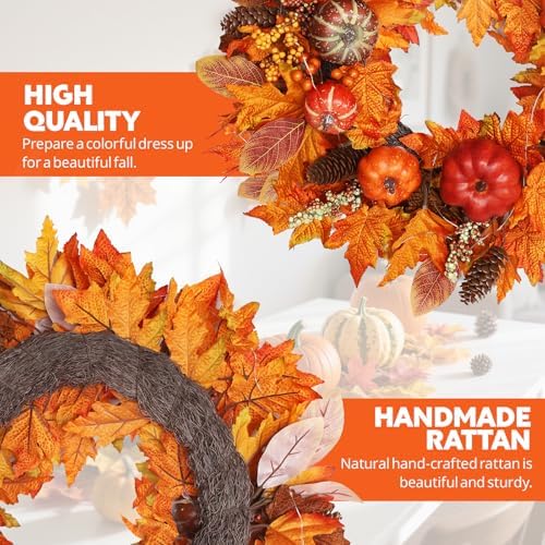 20 Inch Fall Wreath for Front Door Autumn Decor