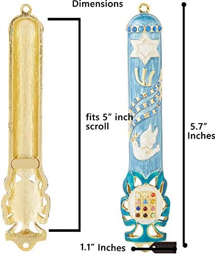 Matashi Blue Dove Mezuzah with Gold Accents and Crystals Door Decor